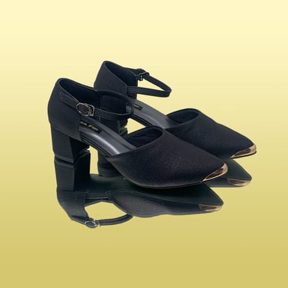 Textured Block Heels-Black / 36