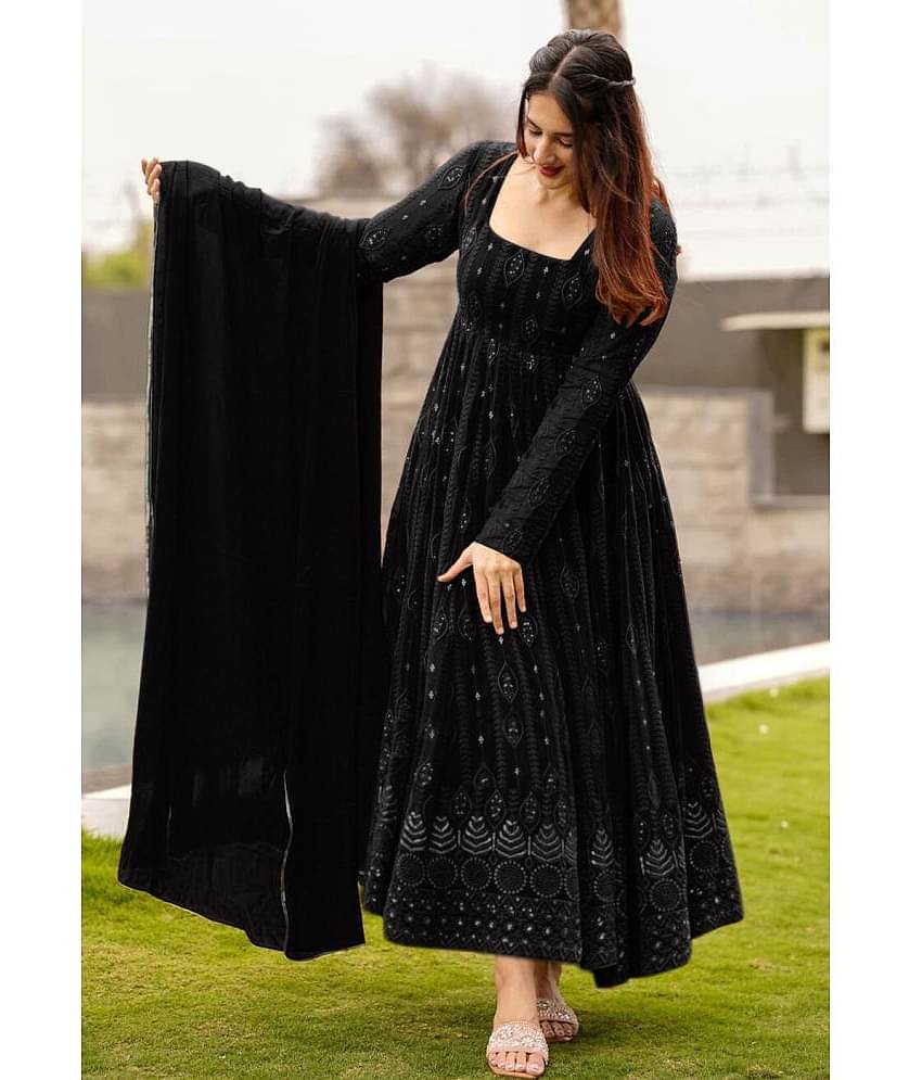 kedar fab Black Anarkali Georgette Women's Stitched Ethnic Gown ( Pack of 1 )