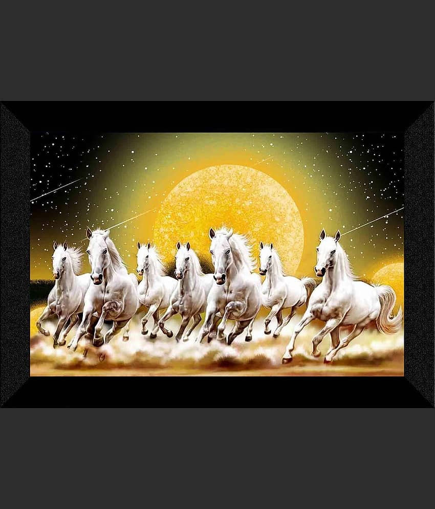 SNDArt Vastu 7 Lucky Running Horse Paintings With Frame For Home Decor 11 x14 inch