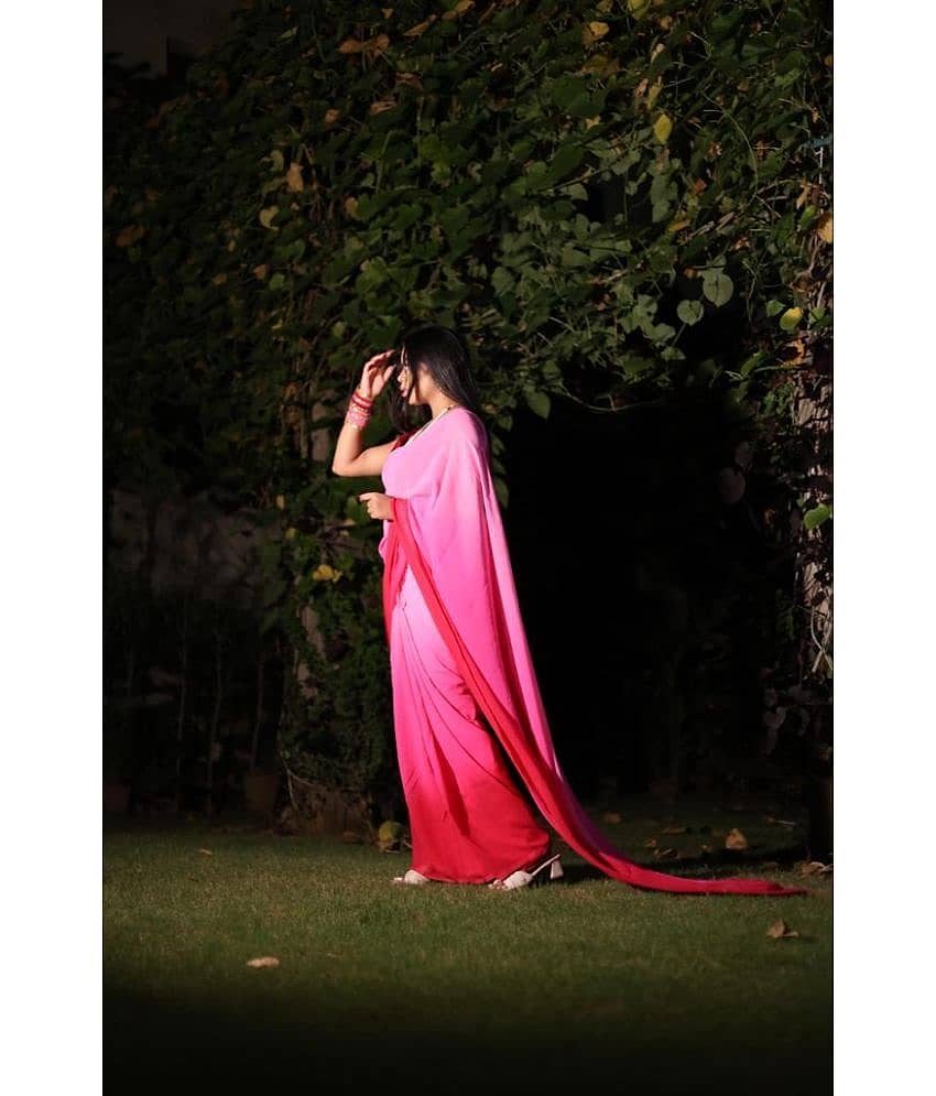 ANAND SAREES Georgette Self Design Saree With Unstitched Blouse Piece ( Pink )