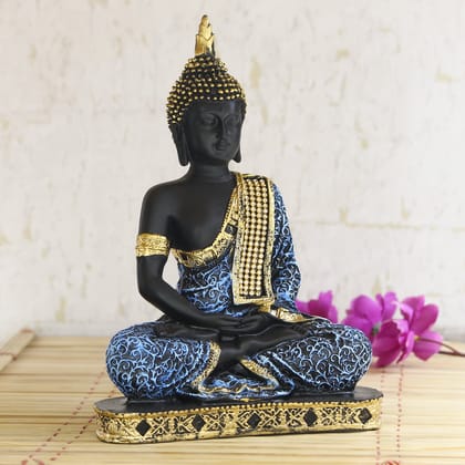 Blue Meditating Buddha Decorative Showpiece - 24 cm-Blue
