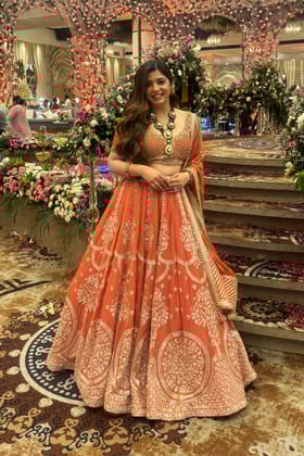 Sirah Luxe Rust Embroidered Lehenga-S-M