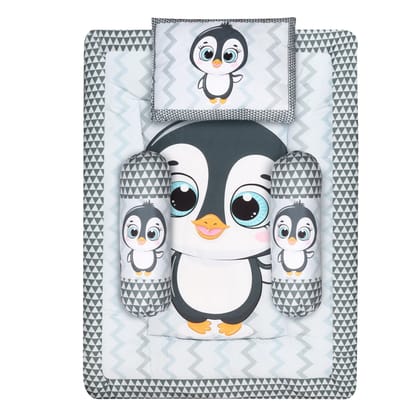 LOREM Grey 3 Pillows & Rectangle Shape Penguine Print Cotton Baby Bed for 0-1 Year BB108