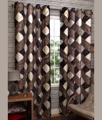 N2C Home Floral Semi-Transparent Eyelet Curtain 5 ft ( Pack of 2 ) - Brown