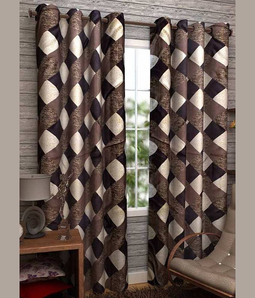 N2C Home Floral Semi-Transparent Eyelet Curtain 5 ft ( Pack of 2 ) - Brown