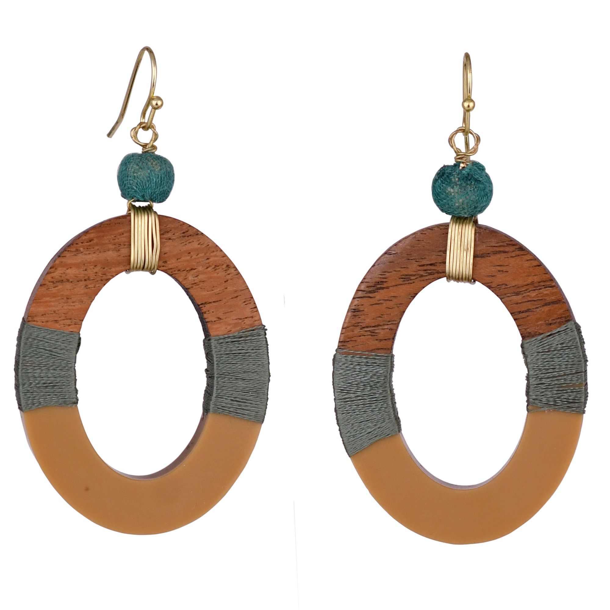 Handcrafted Wooden Ring with Thread Work Earring