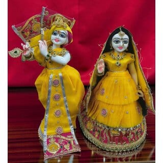 Handcrafted Radha Krishna Poshak Dress with Floral Border and Dupatta