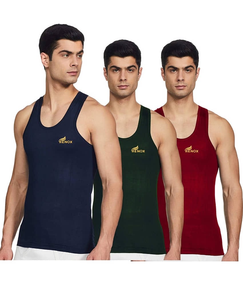 Renox Pack of 3 Cotton Basic Vest For Men ( Multicolor )
