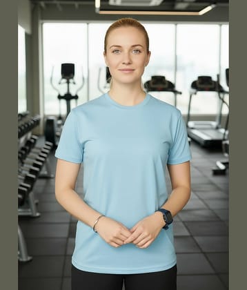 ANAND. Women Lycra Solid Regular Fit Round Neck T-Shirt ( Light Blue )