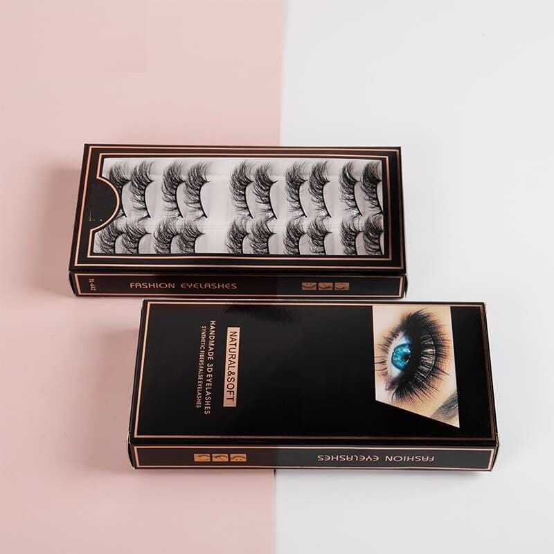 Elecsera Professional Synthetic Fibers False Eyelashes, Handmade Natural & Soft (Pack of 10)