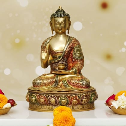 Brass Big Buddha Idol - Spiritual Home Decor Statue, Height : 14 Inch (BSMAS660 C)