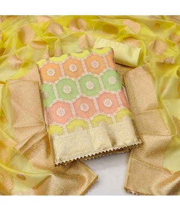 Gazal Fashions - Unstitched Yellow Organza Dress Material ( Pack of 1 )