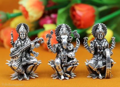 2." 925 Sterling silver handmade Hindu idols Laxmi, Ganesha and Saraswati statue, puja article figurine, best Diwali festival puja art55-Only Ganesha