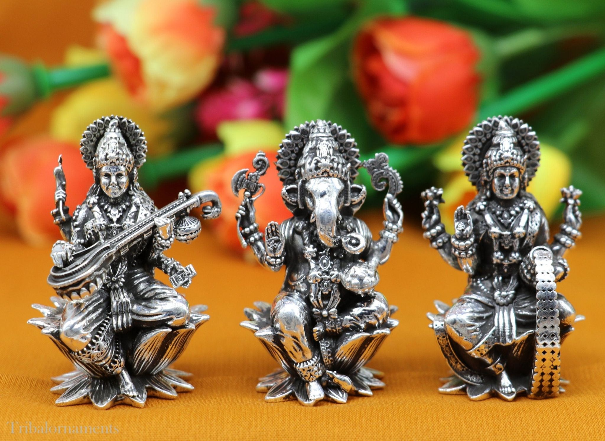 2." 925 Sterling silver handmade Hindu idols Laxmi, Ganesha and Saraswati statue, puja article figurine, best Diwali festival puja art55-Only Ganesha