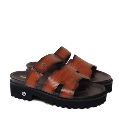 Tan Saffiano Leather Super Chunky Slide-in Slippers-40/6