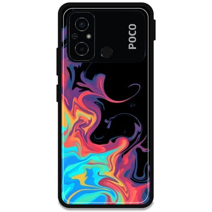 Rainbow Watermarble - Glossy Metal Silicone Case For Poco Models-Poco C55