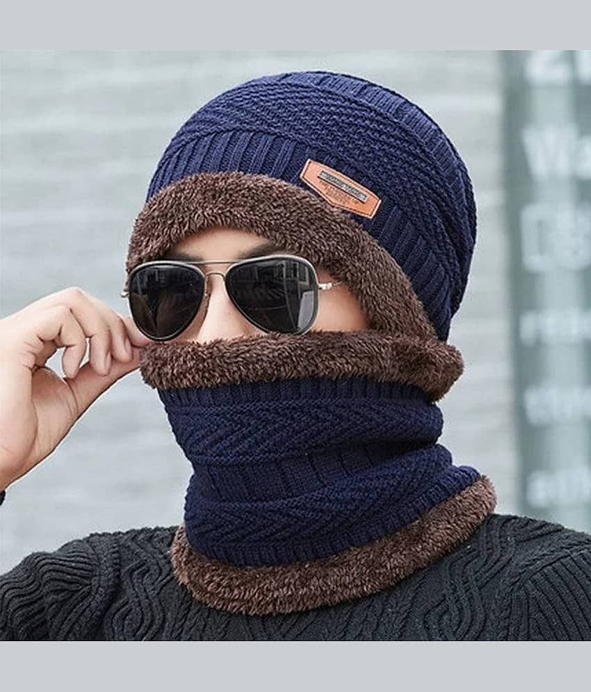 Infispace Blue Woollen Men's Cap ( Pack of 1 )