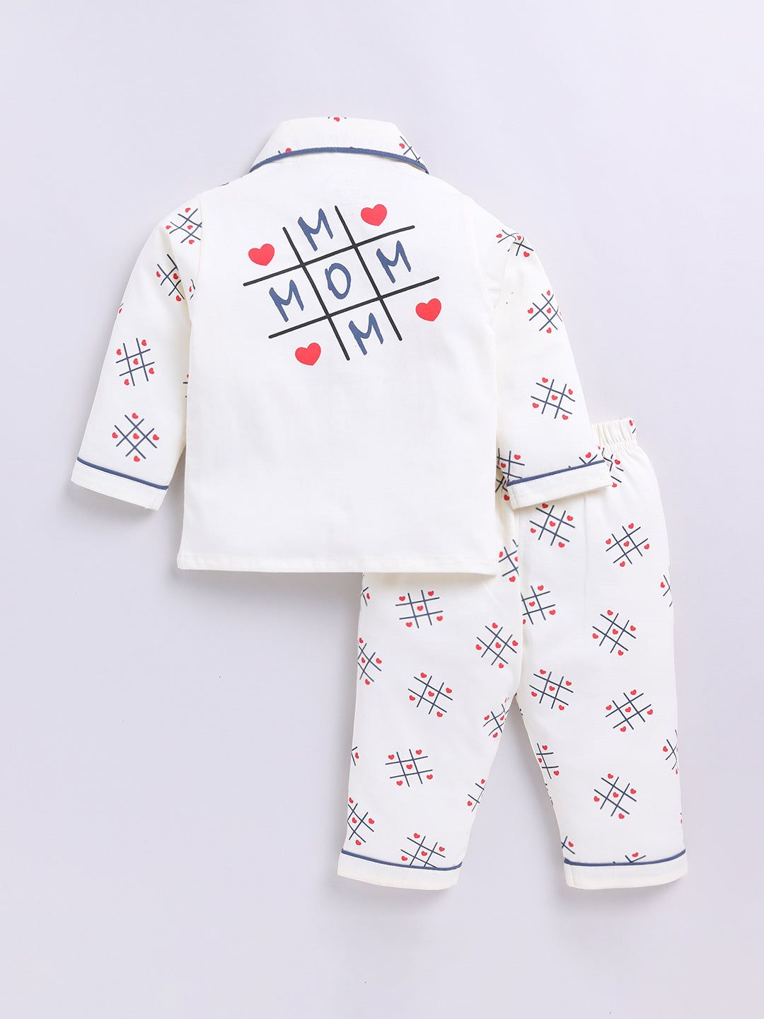"MOM" Cream Graphic Full sleeve Night Suit-6-9 m