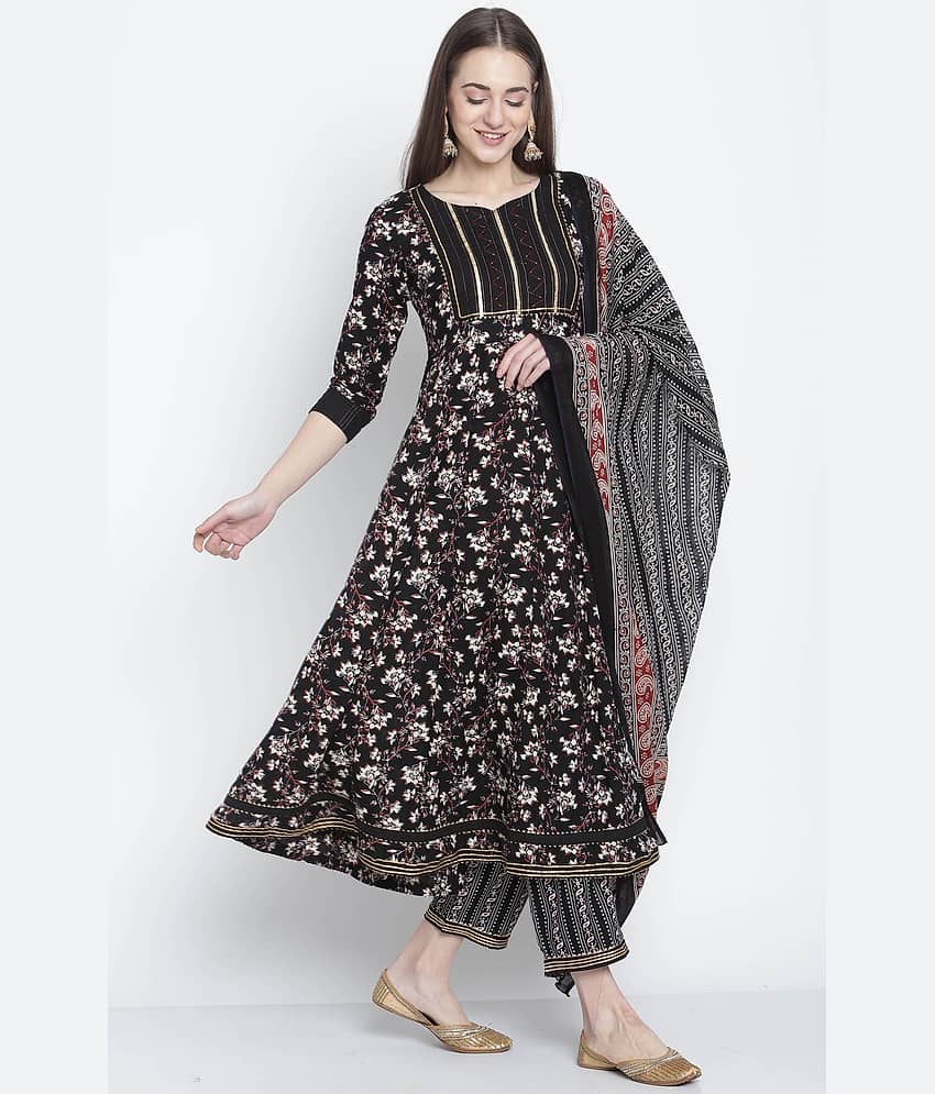 Rajnandini - Black Anarkali Cotton Women's Stitched Salwar Suit ( Pack of 1 )