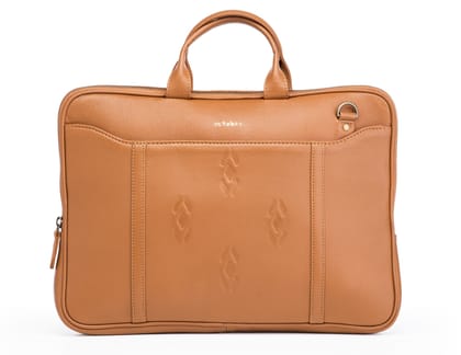 Leather laptop bag-Ikat imprints-Tan