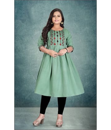 Hetsa Women Cotton Embroidered Anarkali Kurti ( Green )