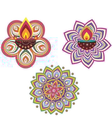 Asmi Collection Floor Art Beautiful Diya Rangoli Floor Sticker ( 60 x 60 cms )