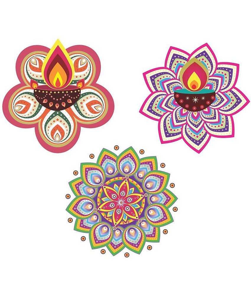 Asmi Collection Floor Art Beautiful Diya Rangoli Floor Sticker ( 60 x 60 cms )
