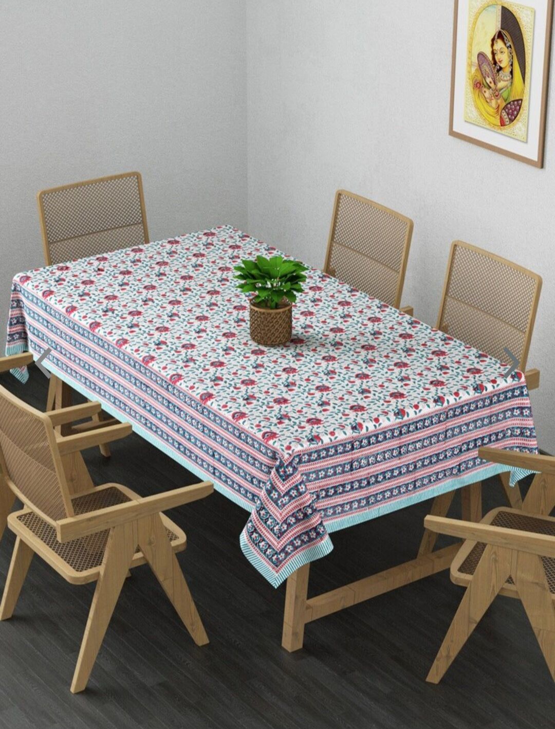 Handblock printed 6 seater cotton dining table cover-6 Seater / Hand Block