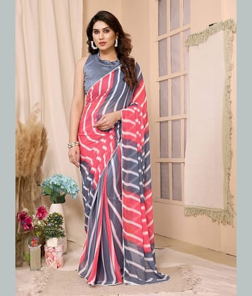 BLEESBURY Georgette Printed Saree With Unstitched Blouse Piece ( Orange )