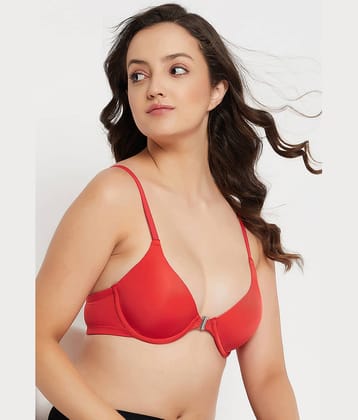Clovia Nylon Heavily Padded Women's Plunge Bra ( Red )