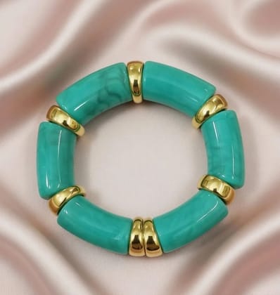 Vardaan Crystalx Women's Anti-Tarnish Bracelet (Kada), Chunky Turq color marble beads with gold spacers bold, elegant stretch bracelet. Hypoallergenic, Skin Safe, Sweat & Water Proof. Every day wear. Vardaan Crystalx Women's Anti-Tarnish Bracelet (Kada), Chunky Turq color marble beads with gold spacers bold, elegant stretch bracelet. Hypoallergenic, Skin Safe, Sweat & Water Proof. Every day wear.