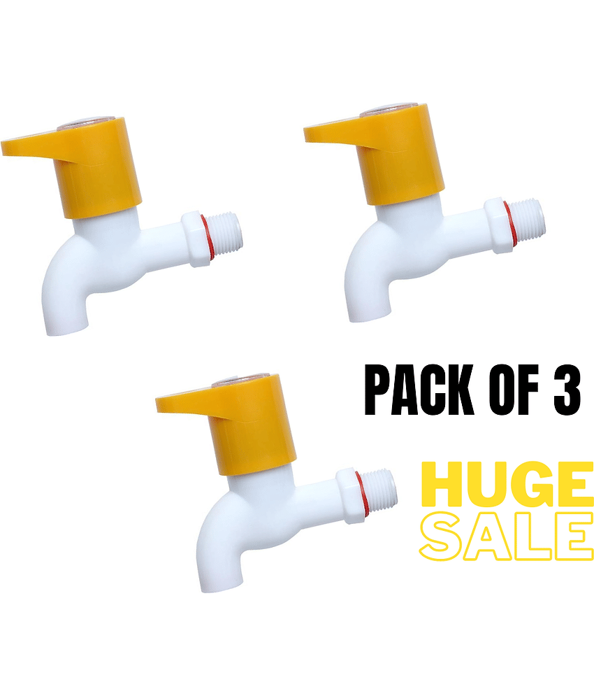 Jag Jal™ Pack of 3 Water taps stylish Plastic Kitchen Taps L head Yellow Color