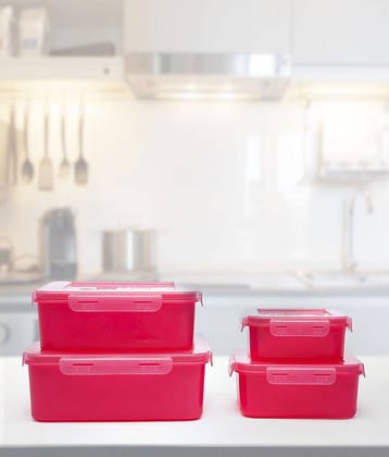 Plastic Multi-Purpose Square Food Container 2500ml, 2000ml, 1000ml, 500ml, Green (4U)