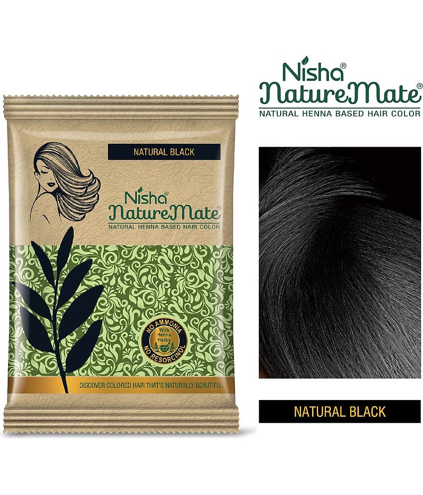 Nisha Nature Mate Henna Based Hair Colour Original Black 10gm Pack of 10, No Ammonia, No Resorcinol, 100% Grey Coverage