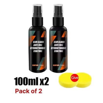 Car Glass Anti-Fog Hydrophobic Coating Spray – 100ML (Pack of 2) | Crystal Clear Vision in All Weather