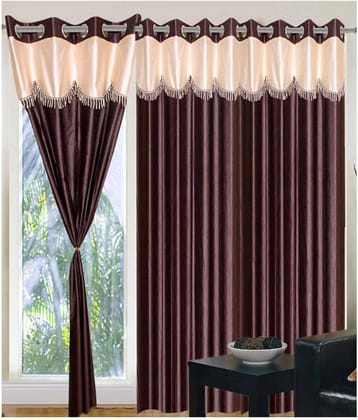 Panipat Textile Hub Solid Semi-Transparent Eyelet Door Curtain 7 ft Pack of 2 -Brown