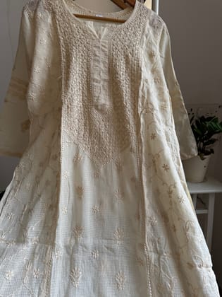 Kota Soft Cotton Chikankari Kurti - Beige-Beige / cotton / XL