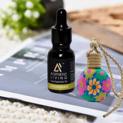 Aesthetic Living Car Aromatizer/ Diffuser Bottle with Essential Oil (Vase Shape-15 ml+ Lemongrass Essential Oil, 15 ml) Aesthetic Living Car Aromatizer/ Diffuser Bottle with Essential Oil (Vase Shape-15 ml+ Lemongrass Essential Oil, 15 ml)
