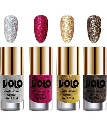 VOLO Professionally Used Glitter Shine Nail Polish Silver,Magenta,Gold Grey Pack of 4 39 mL