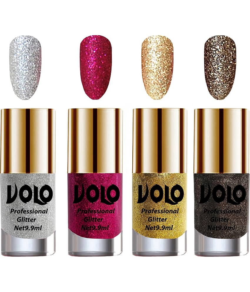 VOLO Professionally Used Glitter Shine Nail Polish Silver,Magenta,Gold Grey Pack of 4 39 mL