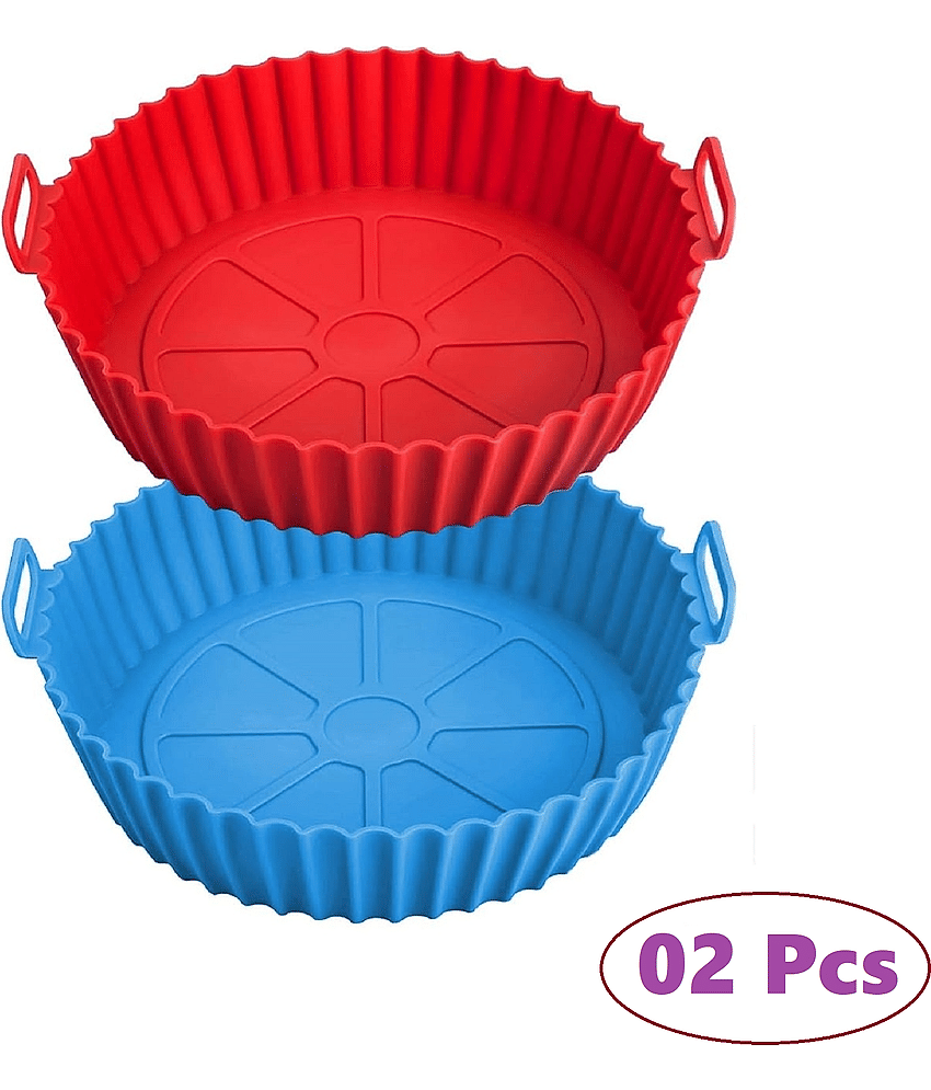 Villwin Air Fryer Liners I Round Silicone Basket Baking Tray I Pot with Ear Handles I Nonstick Reusable Heat Resistant I Cooking Oven Insert Accessories