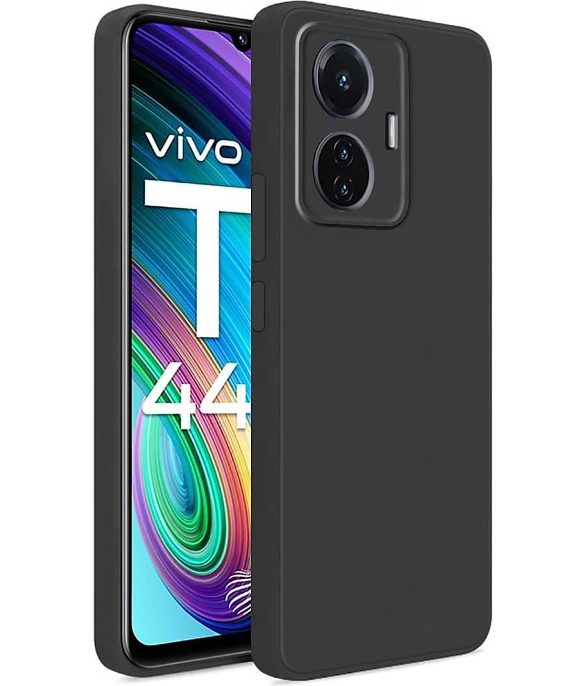 Case Vault Covers - Black Silicon Plain Cases Compatible For Vivo T1 44W ( Pack of 1 )