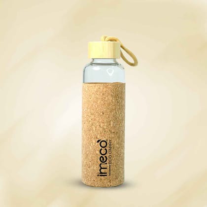 Imeco Eco Carry Borosilicate Glass Water Bottle (500 ml, Natural Cork Sleeve) | Durable & Eco-Friendly | Daily Hydration