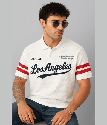 Try This Men Cotton Blend Regular Fit Colorblock Polo T Shirt ( White )