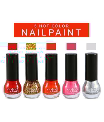 Color Diva 5-Hot Color Nail Polish Multicolor Natural Pack of 5 5 mL