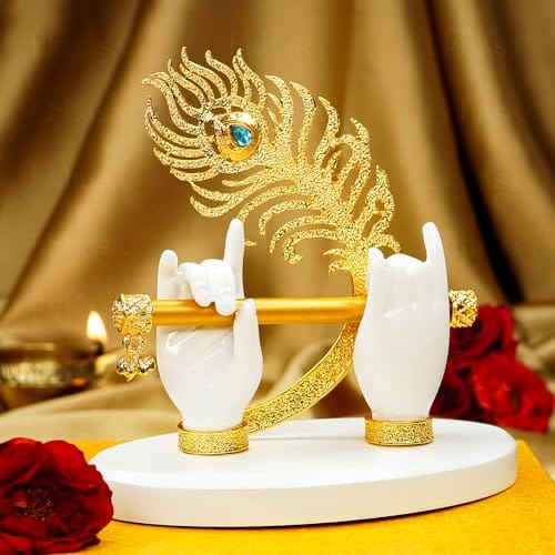 Idol (Small Size) | Krishnaji Divine Hands Idol with Flute and Peacock Feather | Krishna Statue for Car Dashboard