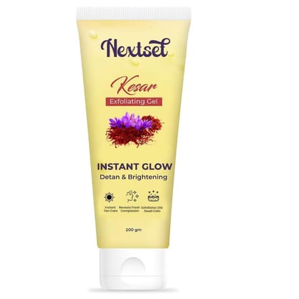Nextset Kesar Instant Glow Exfoliating Gel | Detan & Brightening Face Gel for Dead Skin & Dull Complexion | Saffron-Infused, Skin Detox & Glow Formula � 200g