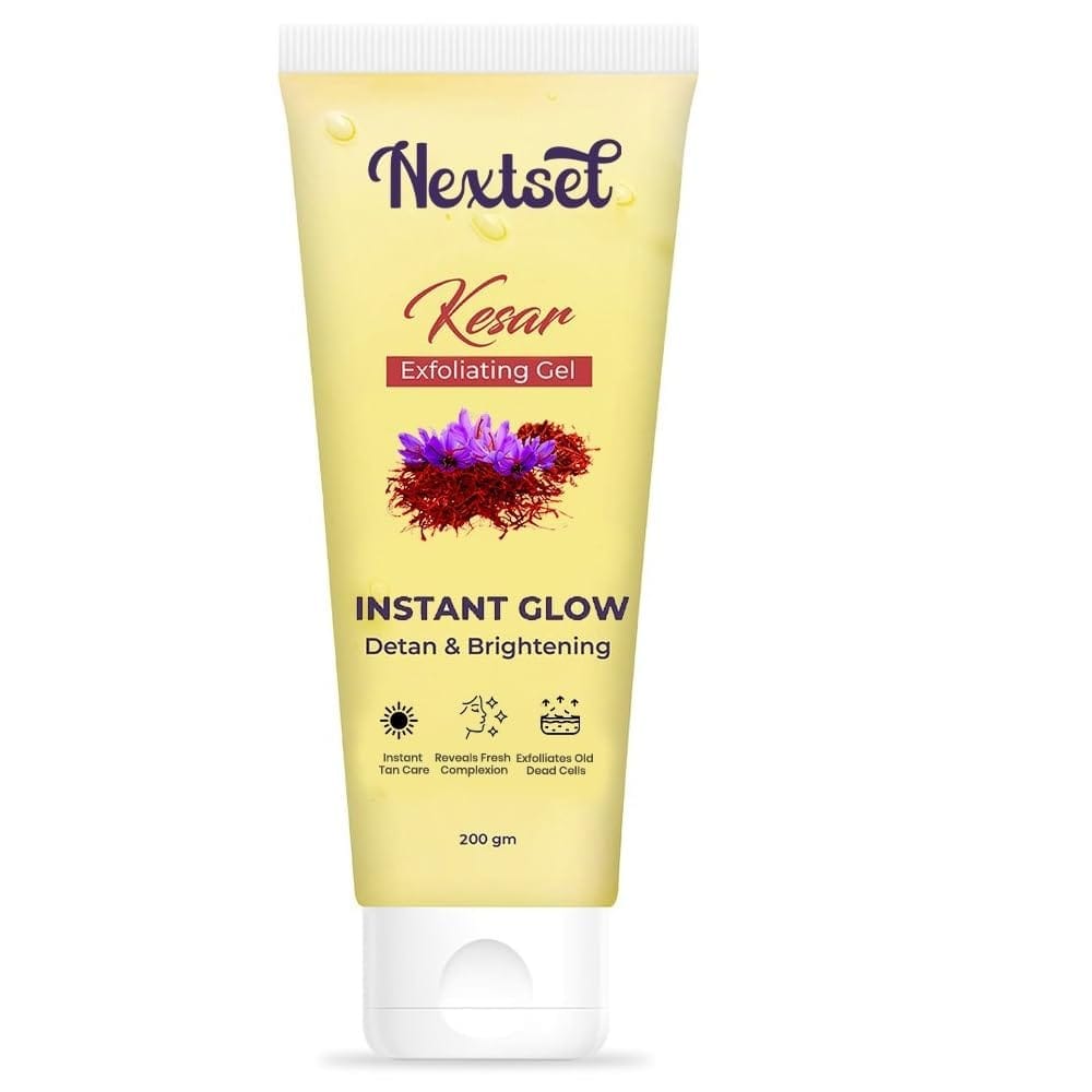 Nextset Kesar Instant Glow Exfoliating Gel | Detan & Brightening Face Gel for Dead Skin & Dull Complexion | Saffron-Infused, Skin Detox & Glow Formula � 200g