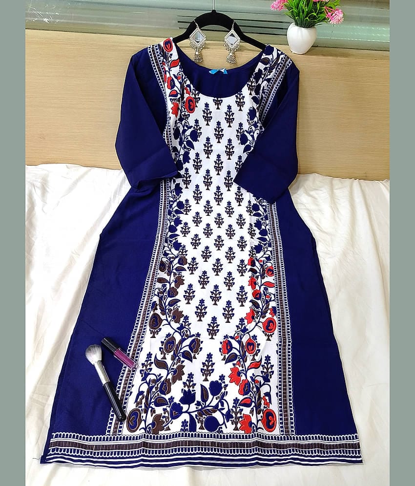 Ethnic Basket Pack of 1 Crepe Printed Straight Women's Kurti - ( Blue )