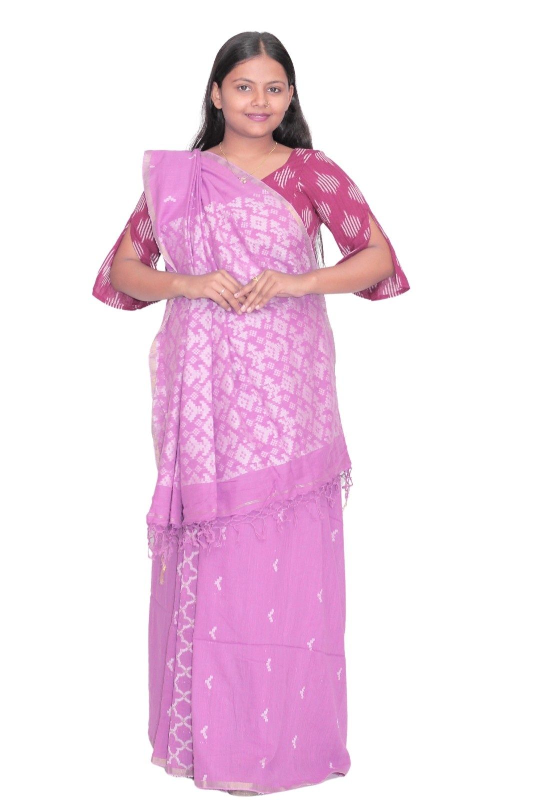 Tisser Stylish Jacquard Cotton Saree with Blouse Piece – Blush Pink